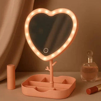 Touch Sensor Mirror & jewelry Organizer + Rechargeable LED Lights