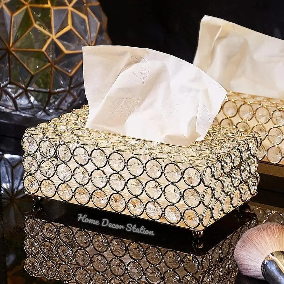 Strong Metal & Crystals Tissues Home Decor Station