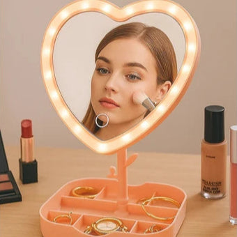 Touch Sensor Mirror & jewelry Organizer + Rechargeable LED Lights