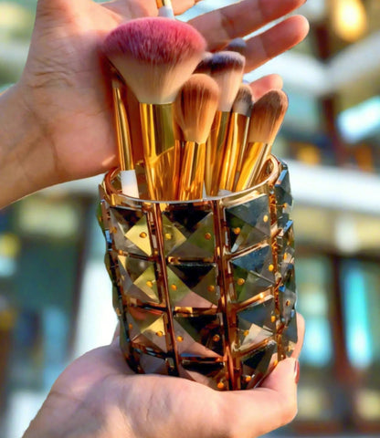 Premium Golden & Black Brush Holder Home Decor Station